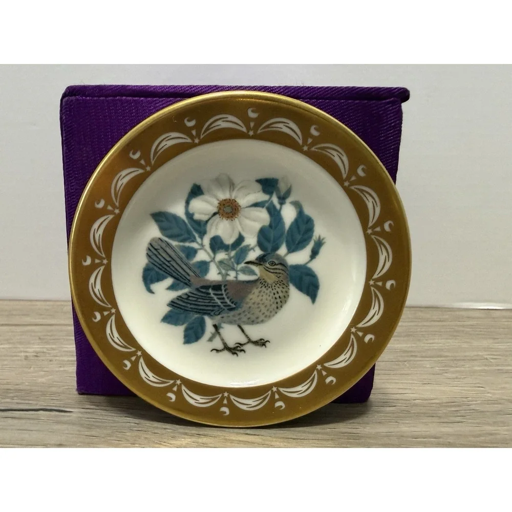 State Birds Flowers Franklin MINI Plate Georgia Brown Thrasher Cherokee Rose 3
